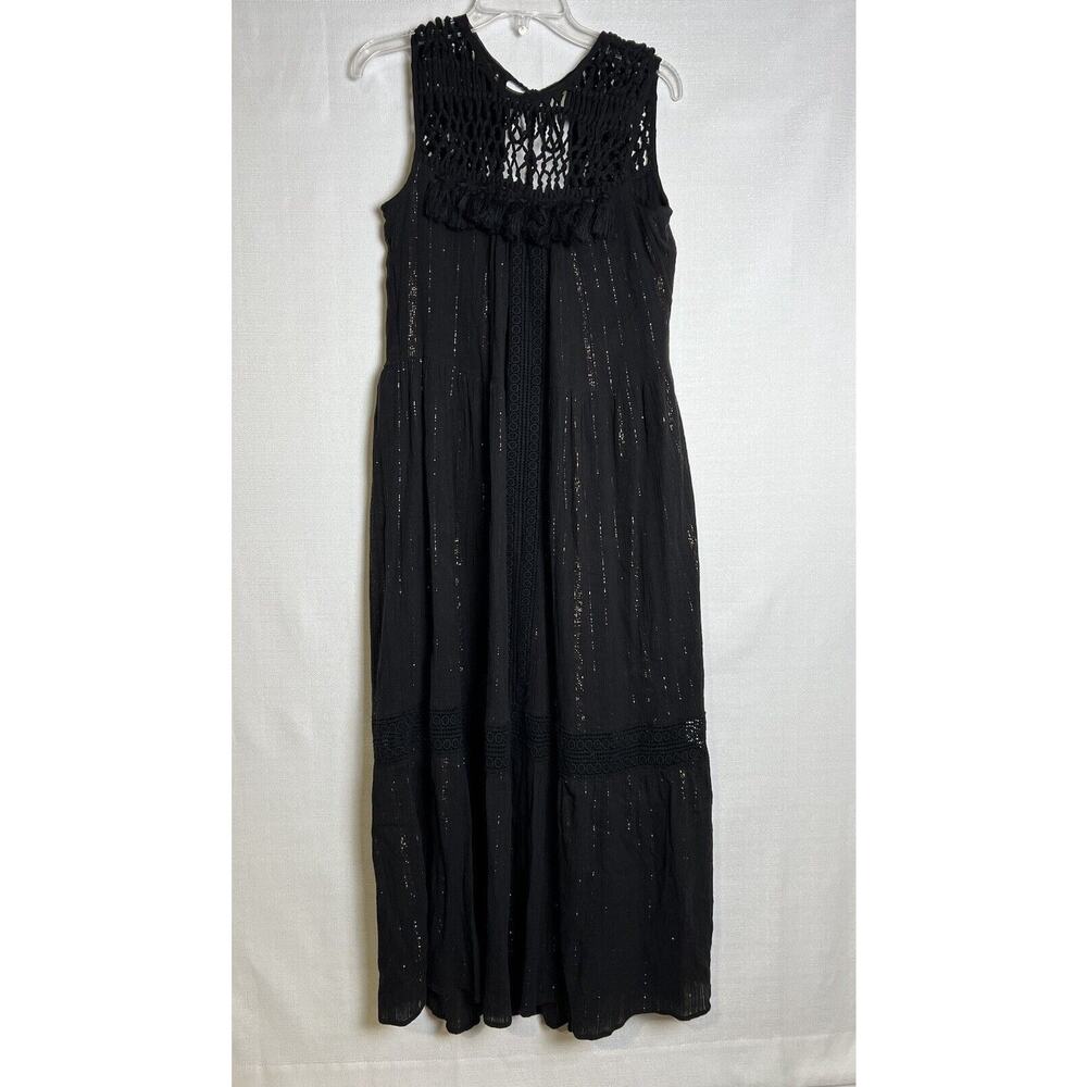 Anthropologie Womens Maeve Abilene Black Maxi Sleeveless Dress Crochet Small